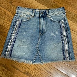 Free People Denim Embellished Skirt